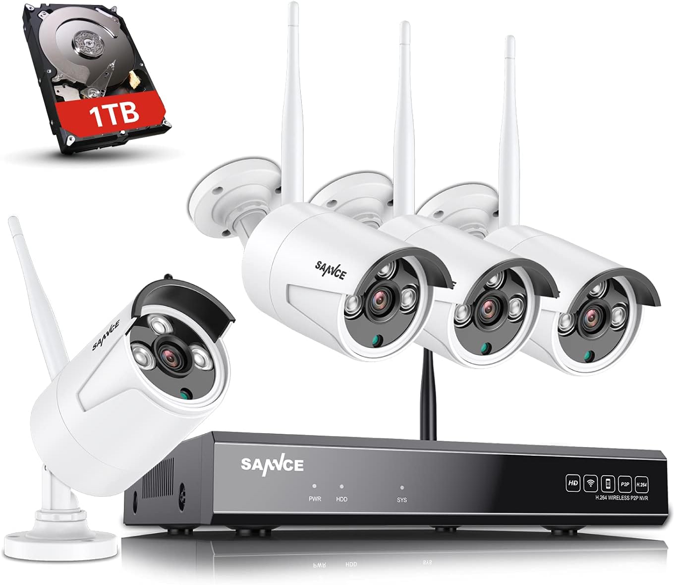3MP Wireless Security Camera System, SANNCE 8CH 5MP CCTV NVR and 3MP 4Pcs WiFi Outdoor/Indoor Security IP Cameras, Works with Alexa, One-Way Audio, Motion Alerts, AI Human Detection, 1TB Hard Drive