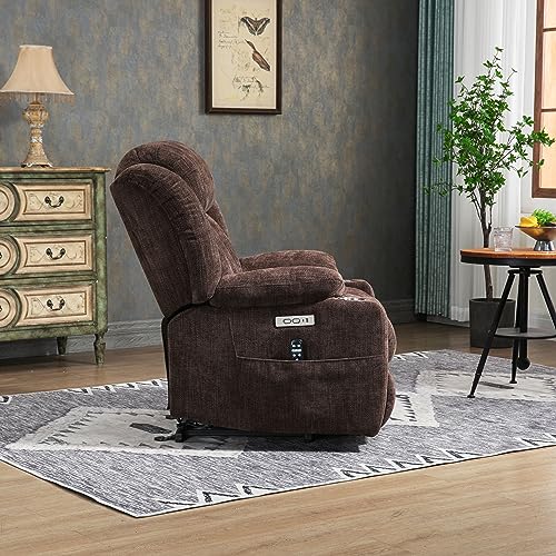 2024 Power Lift Recliner Chair with Full-Body Massage and Heat for Elderly, Hand Remote Control, Upgraded OKIN Motor, Extended Footrest, USB Ports, Stainless Steel Cup Holders, Chenille Grey