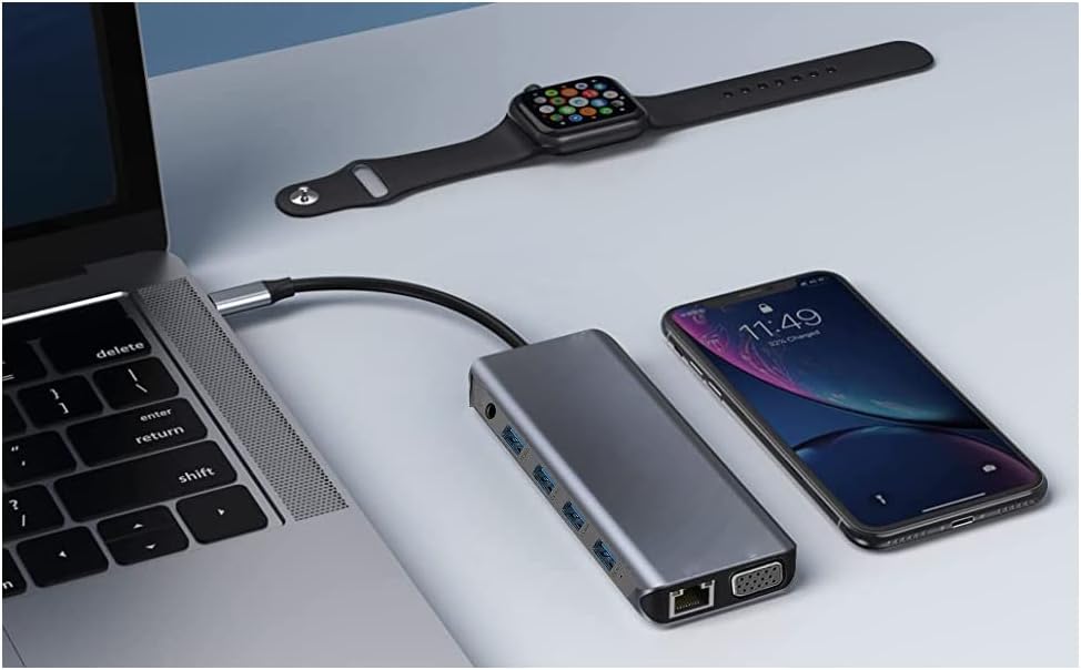 USB C Docking Station Dual Monitor, 12-in-1 Triple Display USB C Adapter for Windows，MacBook Pro with Dual 4K HDMI, VGA, Gigabit Ethernet, 1 USB 3.0, 3 USB 2.0, 100W PD, SD/TF Card Reader, AUX