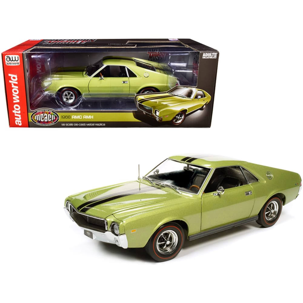 Autoworld 1968 AMC AMX Hardtop Light Green Metallic with Black Stripes Muscle Car u0026 Corv