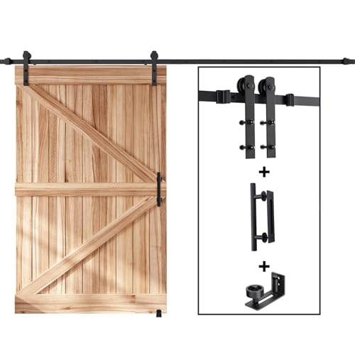 EaseLife 12 FT Double Sliding Barn Door Track and Handle Hardware Kit,Straight Pulley,Slide Smoothly Quietly,Easy Install (12FT Track Kit for 33"~36" Wide Double Door)