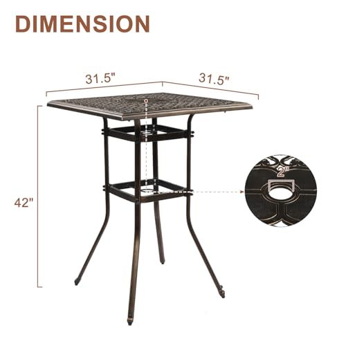 BIVVI 32” Cast Aluminum Outdoor Side Table,Round Patio Coffee Table Porch Table Outdoor Bistro Table End Side Table Cocktail Dining Table Bronze Outdoor Patio Furniture for Backyard,Pool,Porch,Black