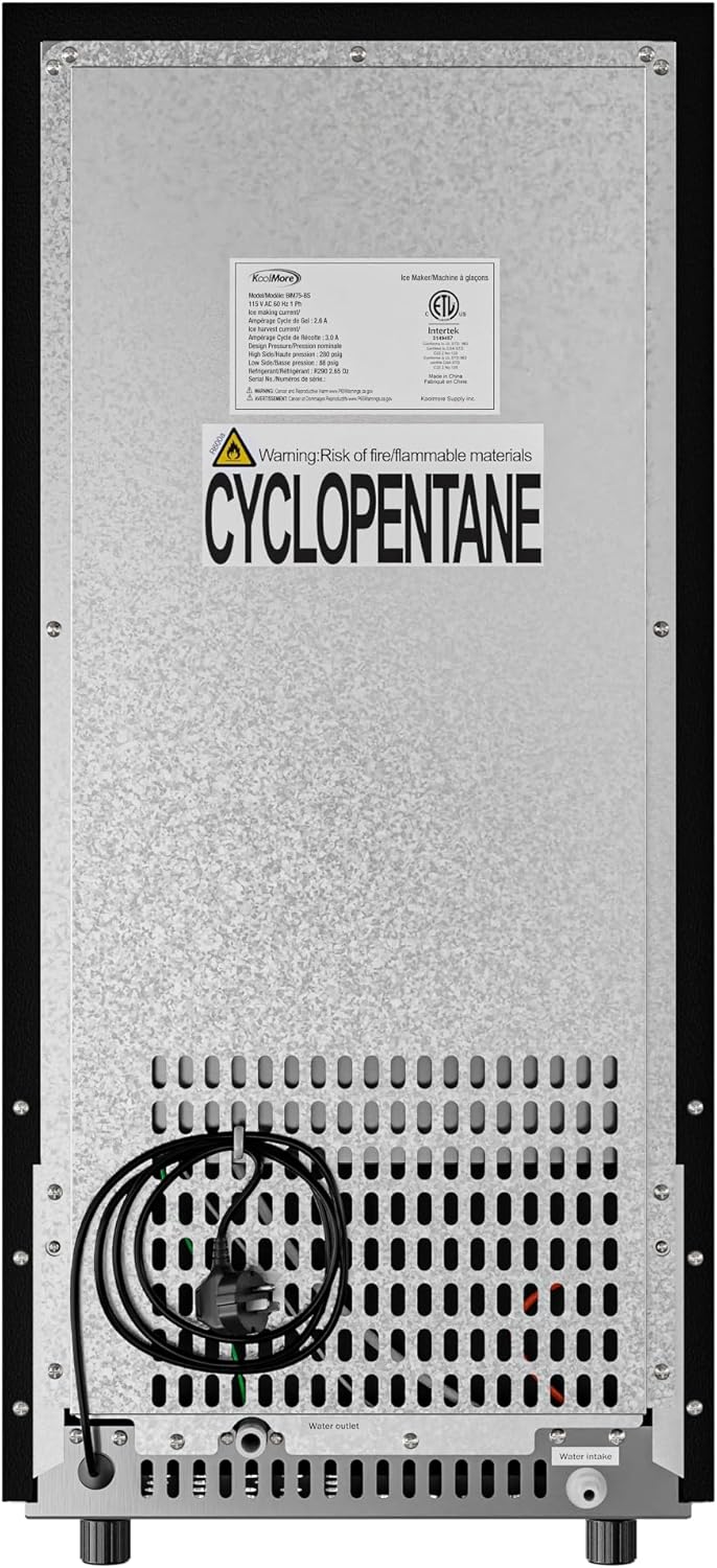 KoolMore Stainless-Steel Built-in Ice Maker Machine with Large 25 lb. Cube Storage Basket, Full Cube Production, Fast Ice Making Time, Free-Standing/Under-Counter - 75lbs of Ice per Day (BIM75-BS)
