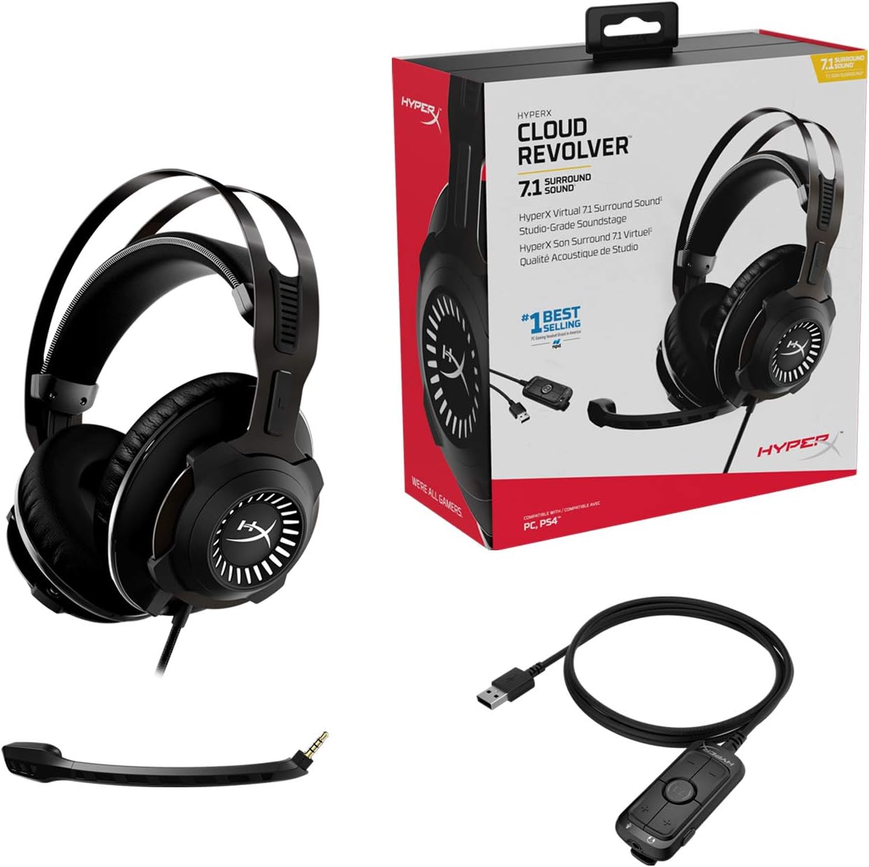 HyperX Cloud Revolver - Gaming Headset with HyperX 7.1 Surround Sound, Signature Memory Foam, Premium Leatherette, Steel Frame, Detachable Noise-Cancellation Microphone
