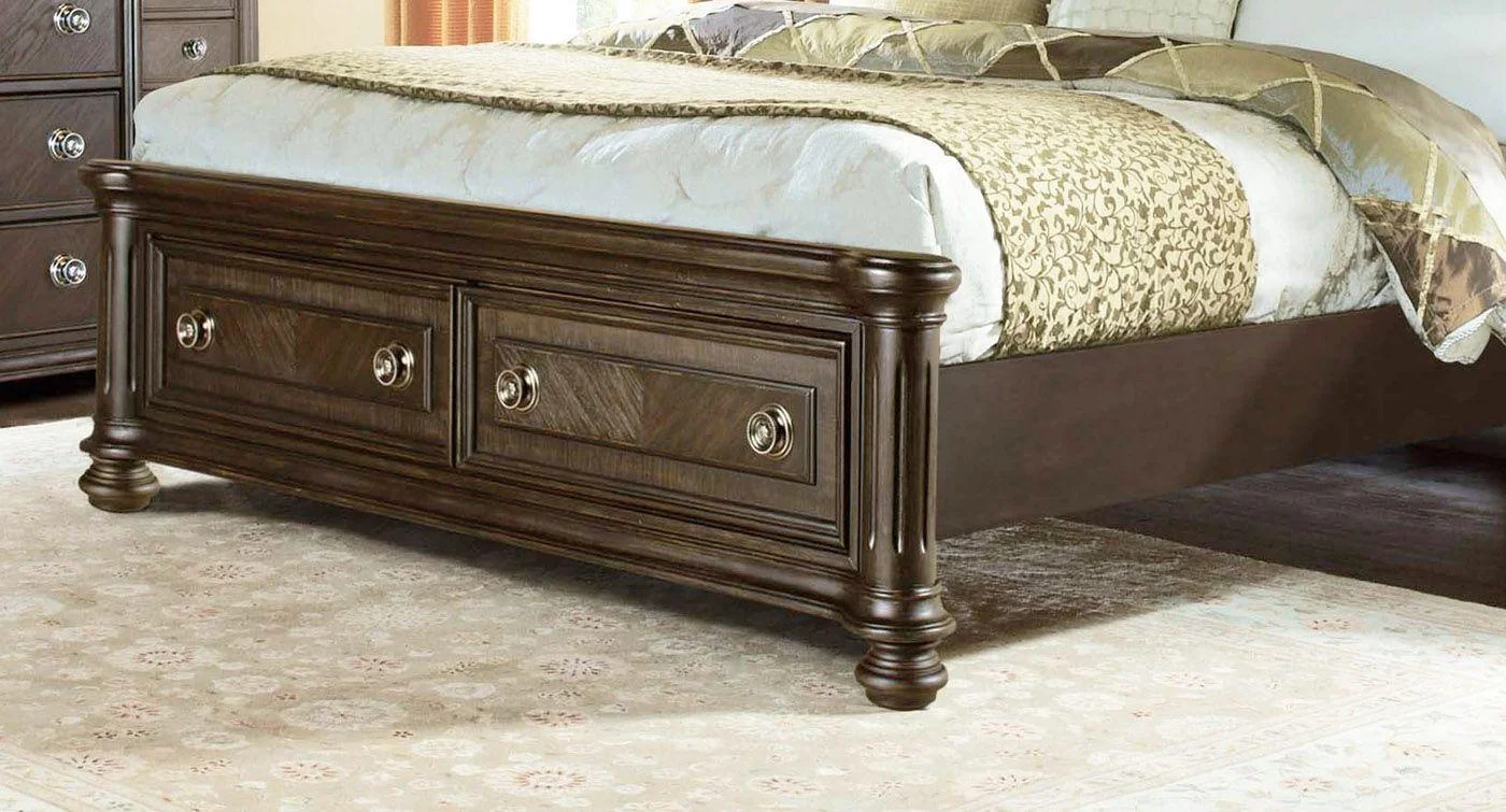 Traditional Chestnut Poster King Bed Set 6Pcs w/ Footboard Storage McFerran B146