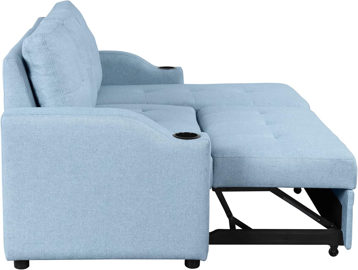 80.3" L-Shape Convertible Sleeper Sofa with Pull-Out Bed, Storage Chaise and 2 Cup Holders, Linen Fabric 3 Seater Upholstered Reversible Couch for Small Spaces Living Room, Blue