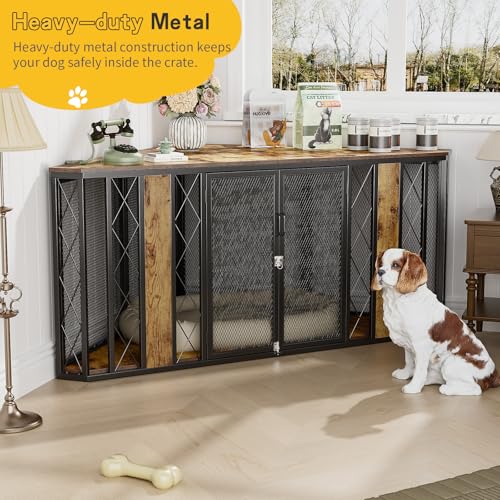 48'' Dog Crate Furniture with Removable Divider & Storage Drawers, Wooden Double Dog Cage TV Stand with 2 Sliding Barn Doors, Multi-Functional Dog Crate End Table for Indoor use (White)