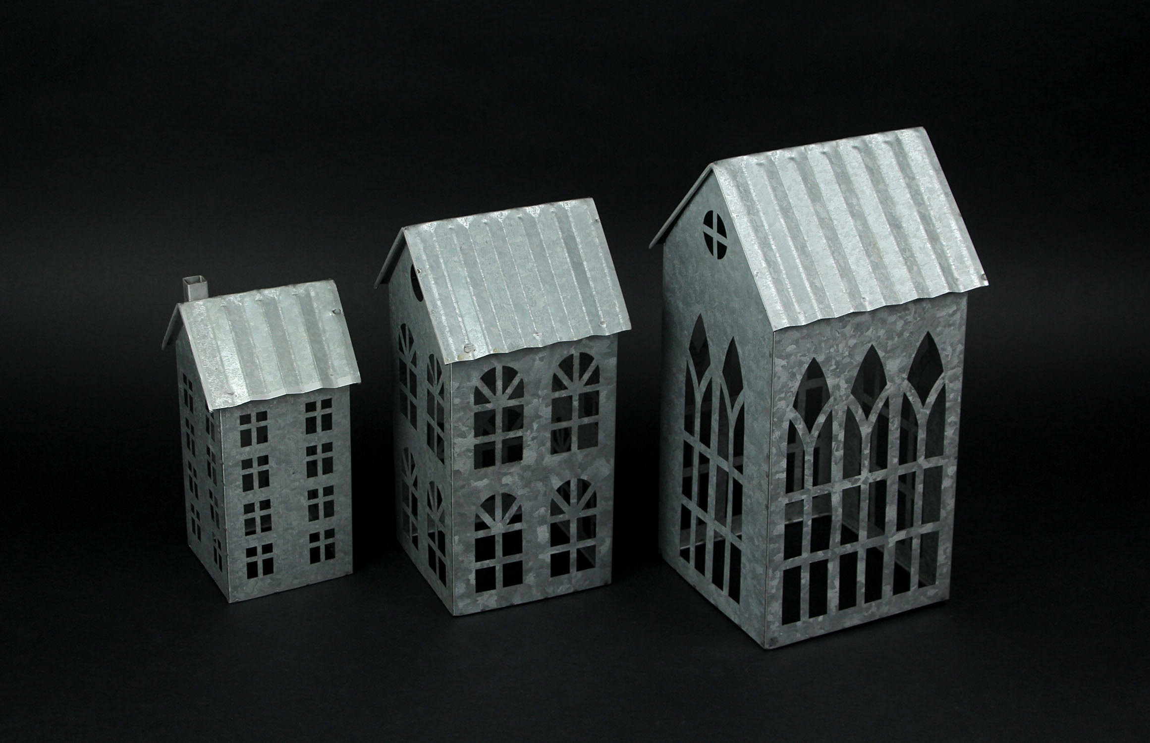 Country Farmhouse Metal House Shaped Candle Holders Set of 3