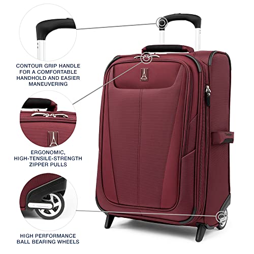 Travelpro Maxlite 5 Softside Expandable Upright 2 Wheel Carry on Luggage, Lightweight Suitcase, Men and Women, Burgundy, Carry On 22-Inch
