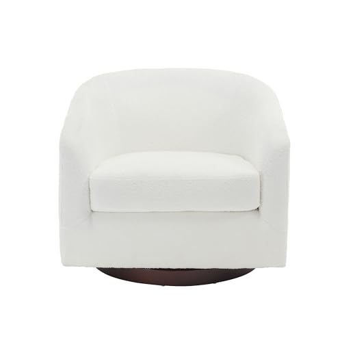 MINCETA Accent Chairs,Oversized 360 Swivel Barrel Chairs(Seat Area:23.6" D x 24.4" W),Modern Boucle Armchair with Wood Base for Living Room and Bedroom,PU Leather in Brown