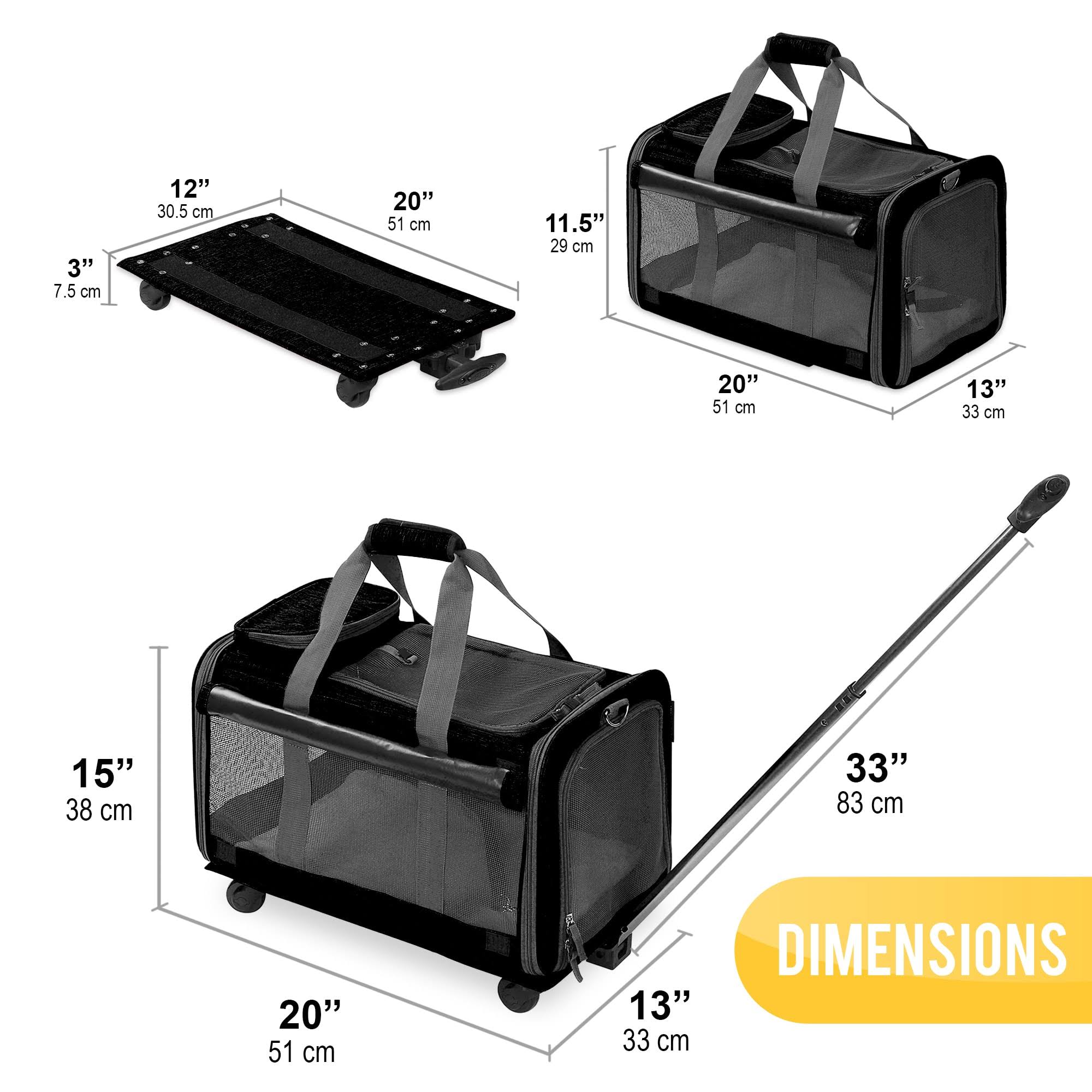 Kopeks Pet Carrier with Detachable Wheels for Small and Medium Dogs u0026 Cats - Black