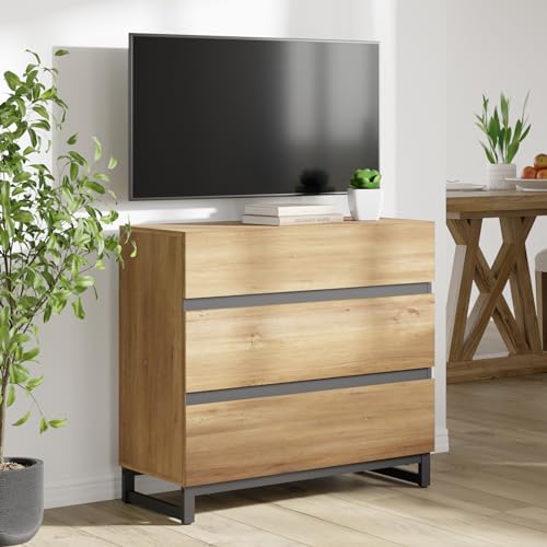 WAMPAT Modern Buffet Sideboards, Sideboard Buffet Cabinet with 3 Drawers and Metal Base, Coffee Bar Storage Cabinet for Kitchen, Buffet Cabinet for Living Room,Brown