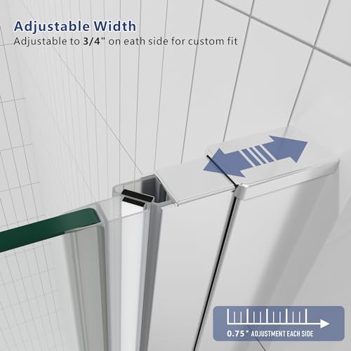 Shower Doors 32 in.W X 72 in.H Semi Frameless Hinged Pivot Swing Shower Door, SGCC Tempered Clear Glass, Reversible Installation, Chrome Finish