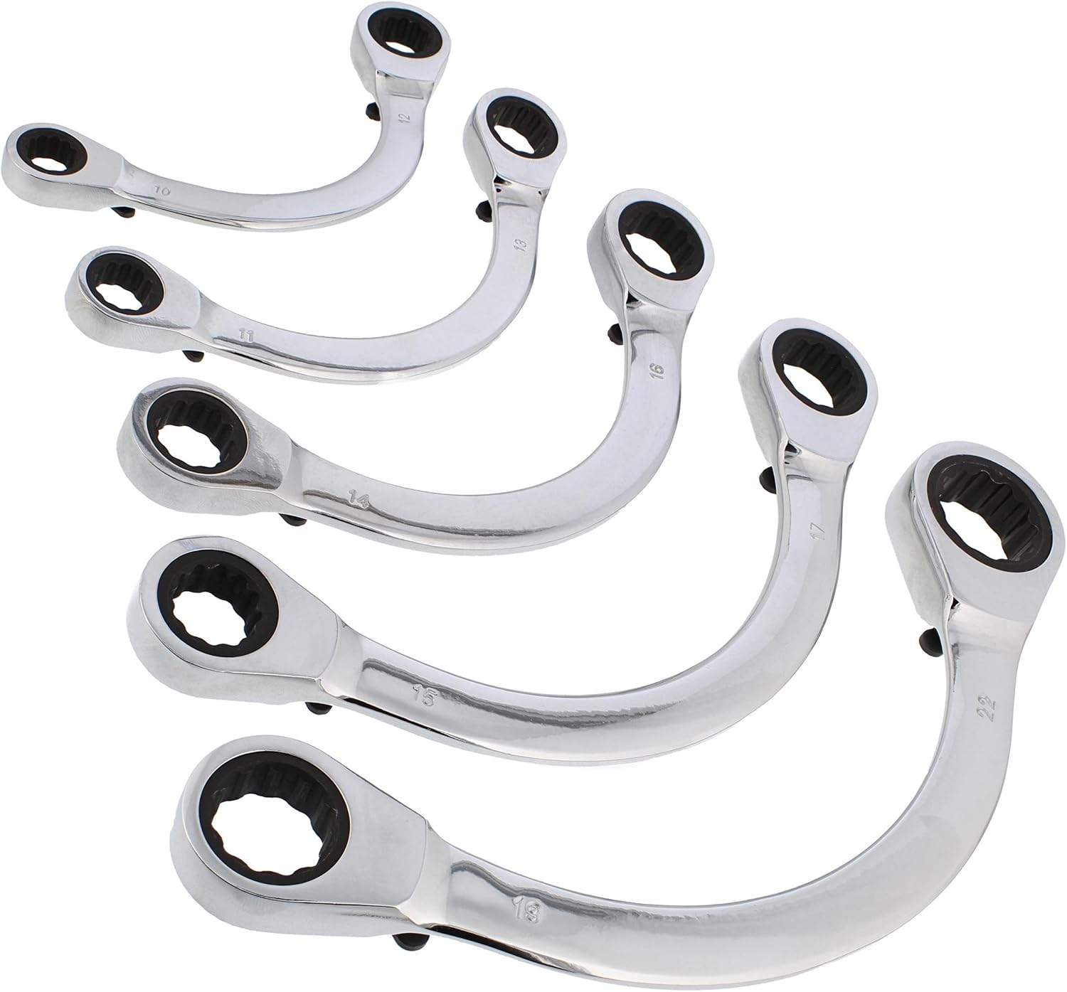 ABN Double Box Ratcheting Wrench Set - 5pc Half-Moon Shaped Metric Wrench Set Double Ended Wrench Set from 10 to 22mm Pack of 2