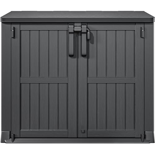 DWVO Outdoor Weather-Resistant Horizontal Storage Shed, 35 Cu Ft Capacity, Lockable and Waterproof, Suitable for Storing Garden Tools, Light Gray