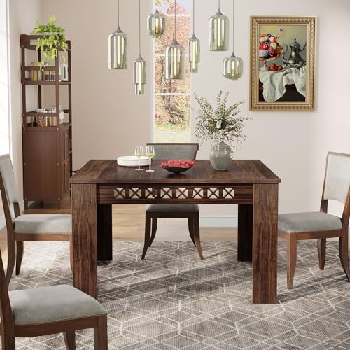 Tribesigns 43" Square Dining Table for 4, 2-4 Person Farmhouse Wood Dining Room Table (Rustic Brown, Heavy Duty Legs)