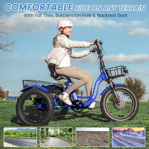 MOONCOOL Electric Tricycle Trike for Adults 350W 36V Removable Battery 24/26 Inches 7 Speeds 3 Wheels Electric Bikes Bicycle for Adults, Three Wheel Electric Cruiser Tricycle