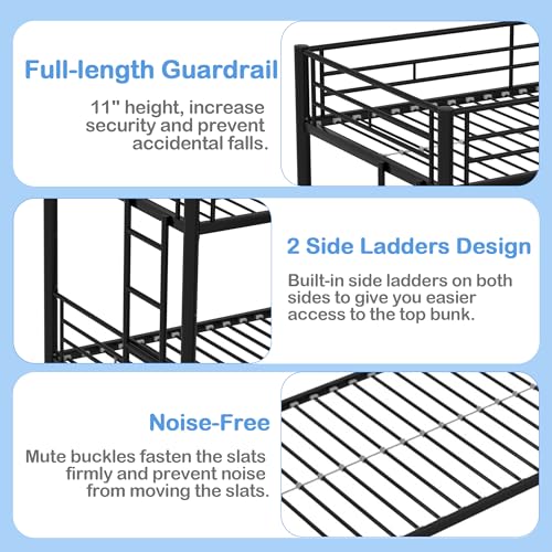 VECELO Metal Loft Bed Twin Size, Heavy Duty Bedframe with Removable Ladder and Safety Guardrail, Space-Saving, Noise Free, No Box Spring Needed, Off White
