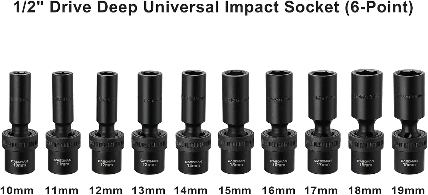 CASOMAN 15 PCS 3/8" Drive Shallow Universal Impact Socket Set, 6 Point, Metric,8-22mm