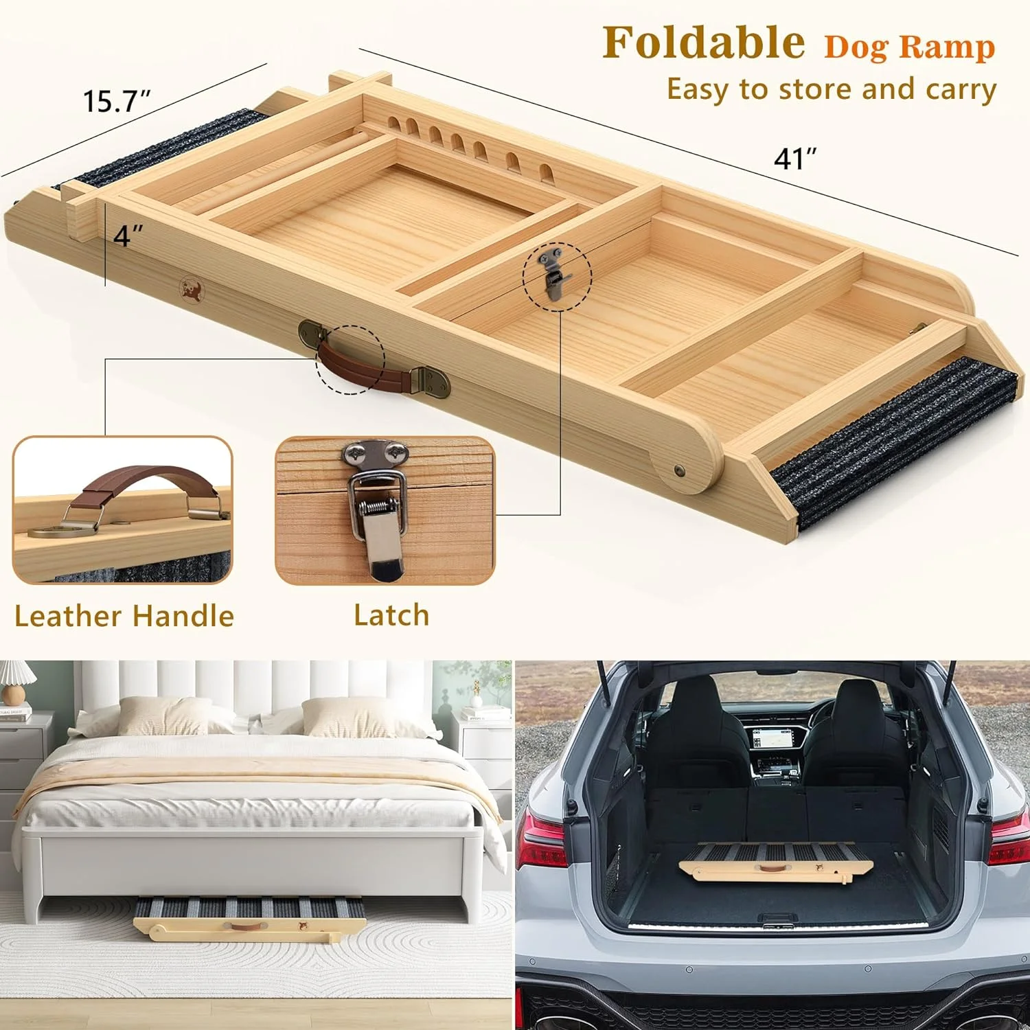 Dog Ramp, Portable Pet Ramp for Large Small Old Dogs Cats with 7 Adjustable Heights 11" to 26.6", Non-Slip High Traction Ramp for High Bed, Car and Couch, Hold up to 200 LBS