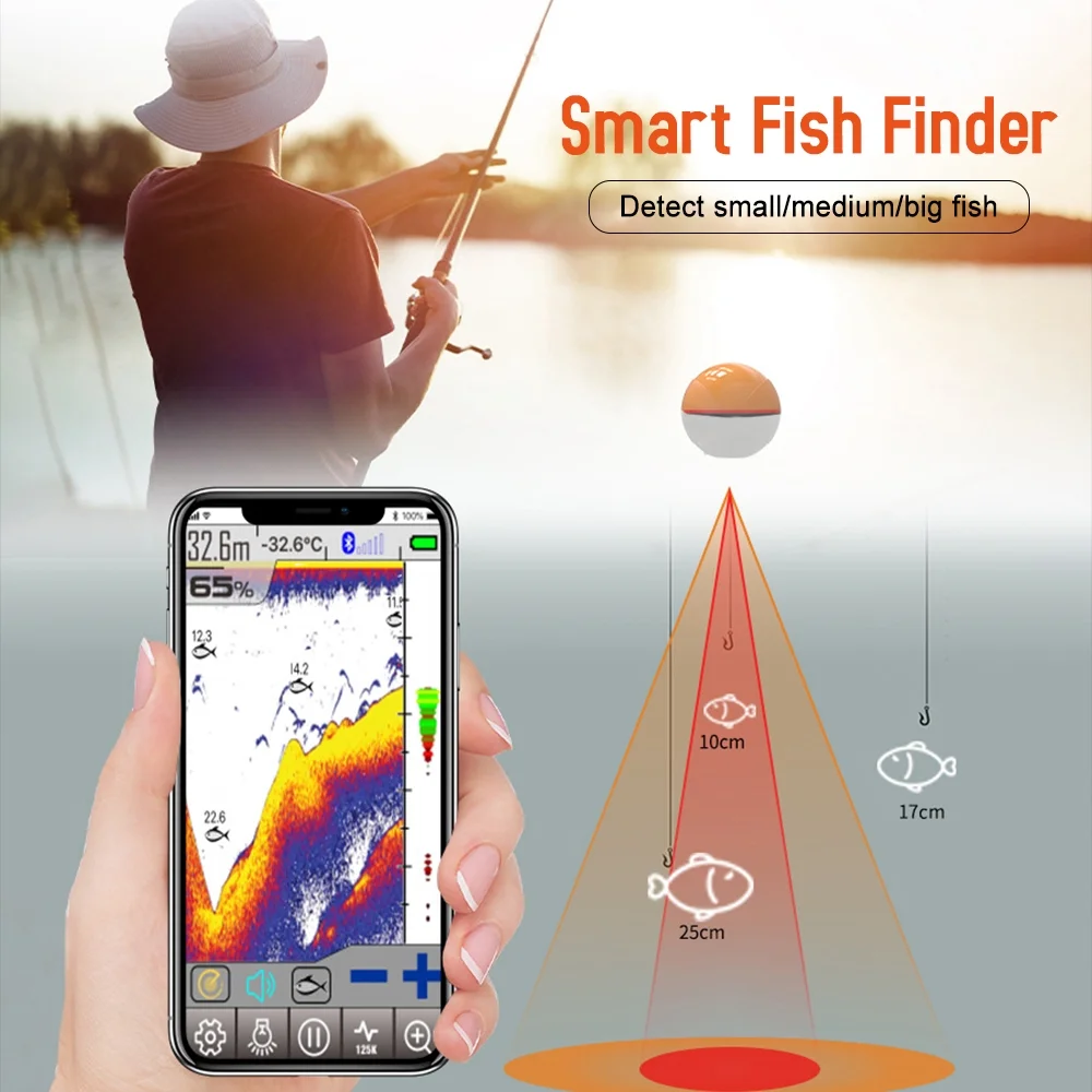 Andoer Wireless BT Smart Fish Finder Portable Sonar Fishfinder for Kayak Boat Fishing