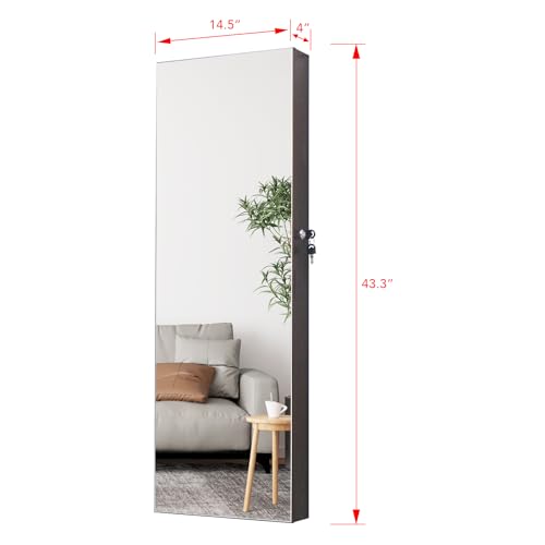8 LED Lights Jewelry Armoire with Mirror - 47.3” H Mirror Jewelry Cabinet Door Hanging/Wall Mounted Mirror With Storage And 2 Drawers - Off-White