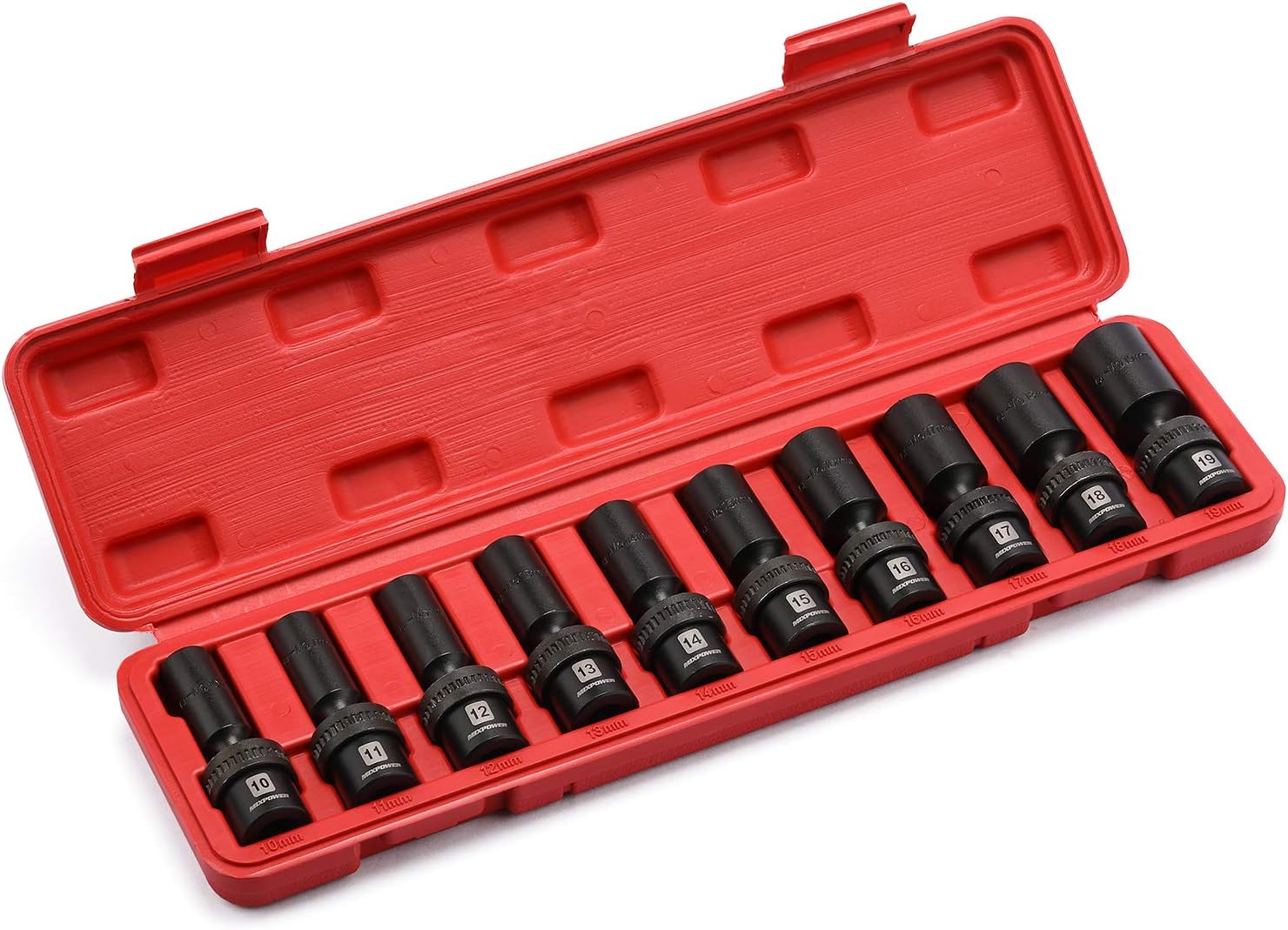 MIXPOWER 10-piece 3/8" Drive Shallow Universal Impact Socket Set, Metric,10-19mm, Swivel Socket with Flexible Wobble, CR-MO