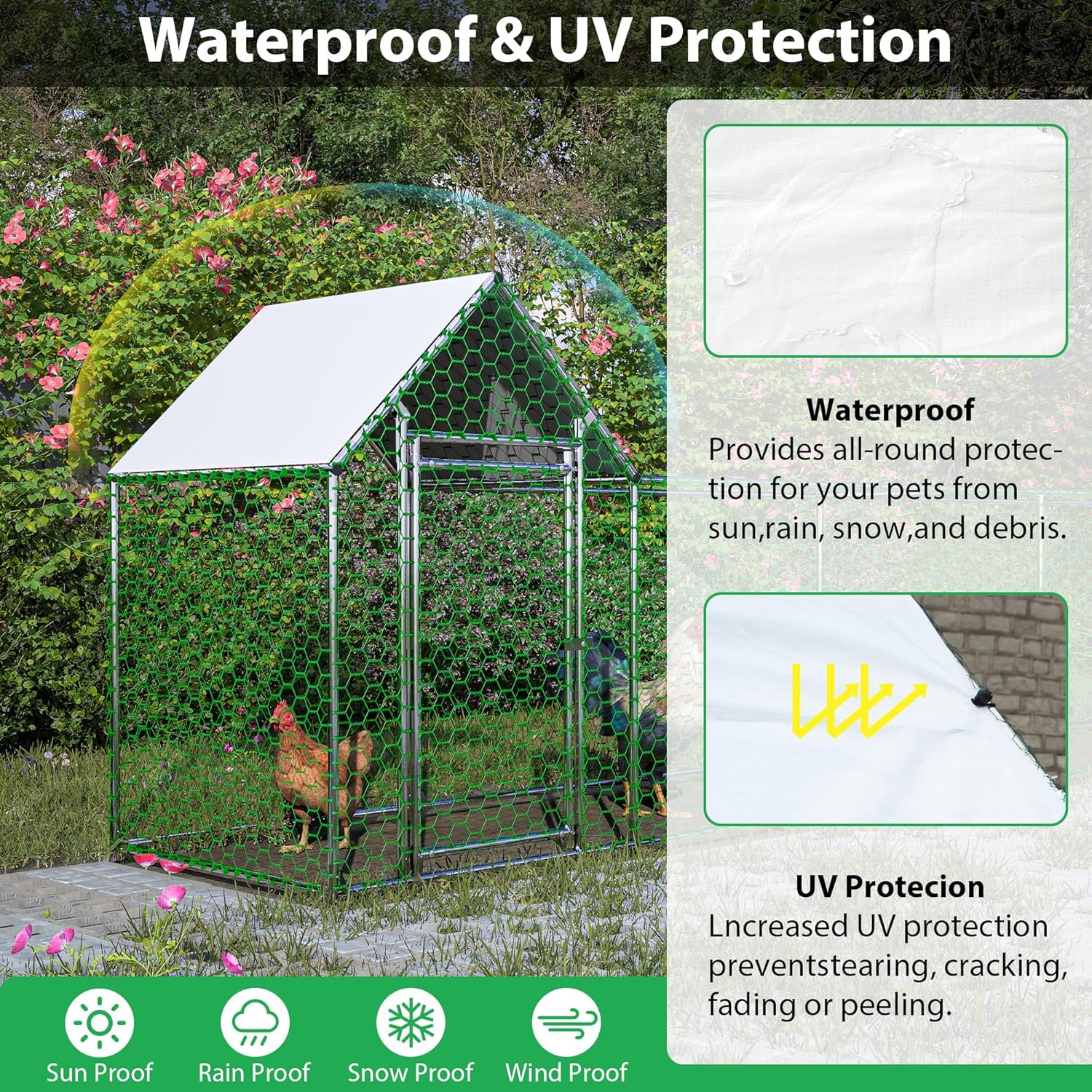 Rophefx Metal Chicken Coop, Walk-in Chicken Pen, Large Chicken Run for Yard with Waterproof & Anti-UV Cover, Chicken Tractor for Outdoor, Poultry Habitat Cage for Duck Rabbit Dog (16.3’Lx3.5’Wx5’H)
