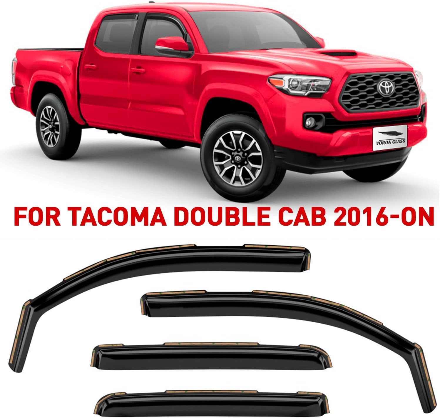 Voron Glass in-Channel Extra Durable Rain Guards for Trucks Toyota Tacoma 2016-2022 Double Cab, Window Deflectors, Vent Window Visors, 4 Pieces - 220056