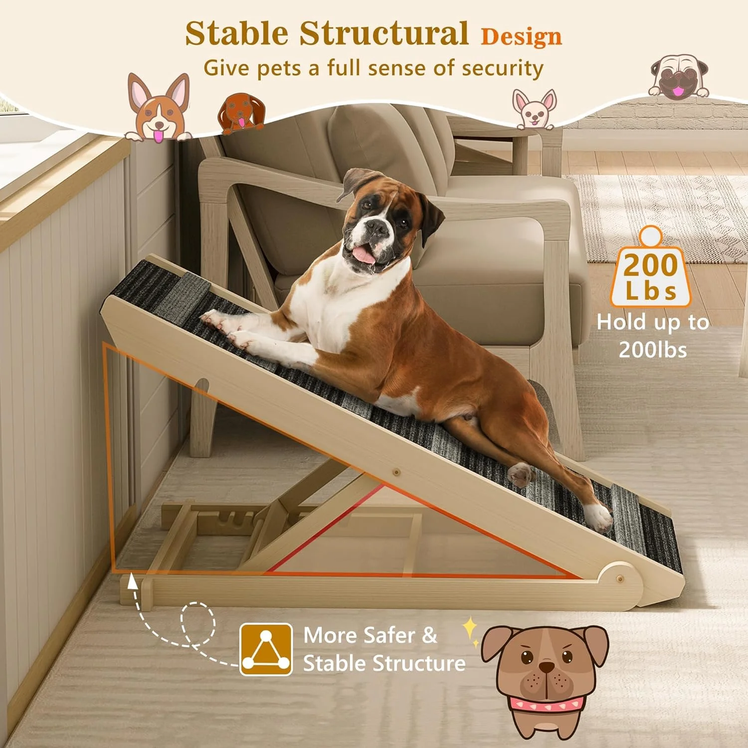 Dog Ramp, Portable Pet Ramp for Large Small Old Dogs Cats with 7 Adjustable Heights 11" to 26.6", Non-Slip High Traction Ramp for High Bed, Car and Couch, Hold up to 200 LBS