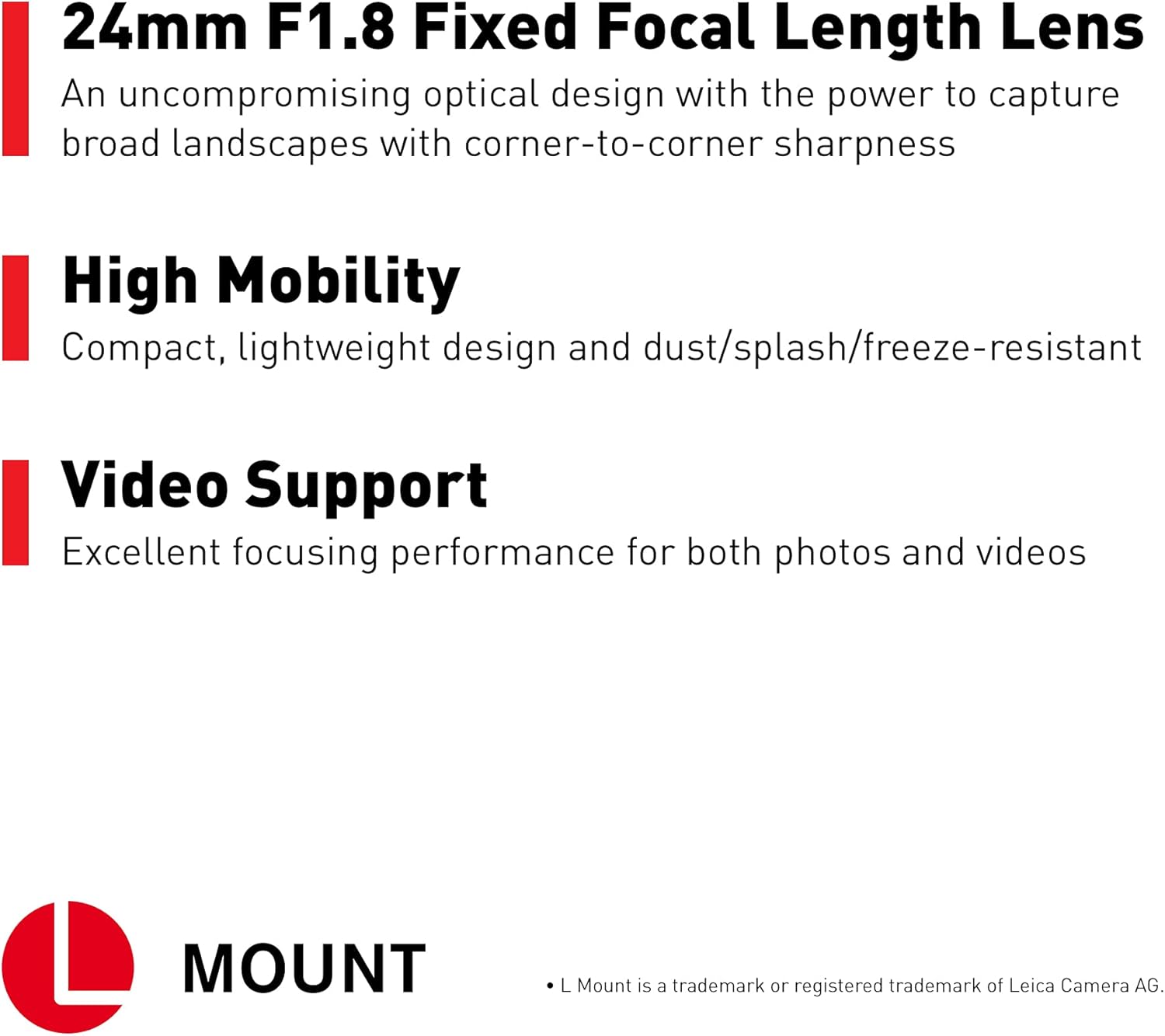 Panasonic LUMIX S Series Camera Lens, 24mm F1.8 L-Mount Interchangeable Lens for Mirrorless Full Frame Digital Cameras, S-S24