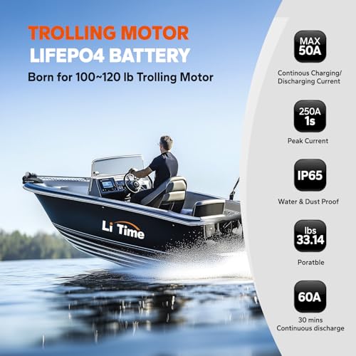 LiTime 36V 50Ah Trolling Motor Bluetooth Low-Temp Protection LiFePO4 Battery Buit in 50A BMS, Deep Cycle Group31 Lithium Iron Phosphate Battery Perfect for Trolling Motors, Marine, Boat, Home Energy