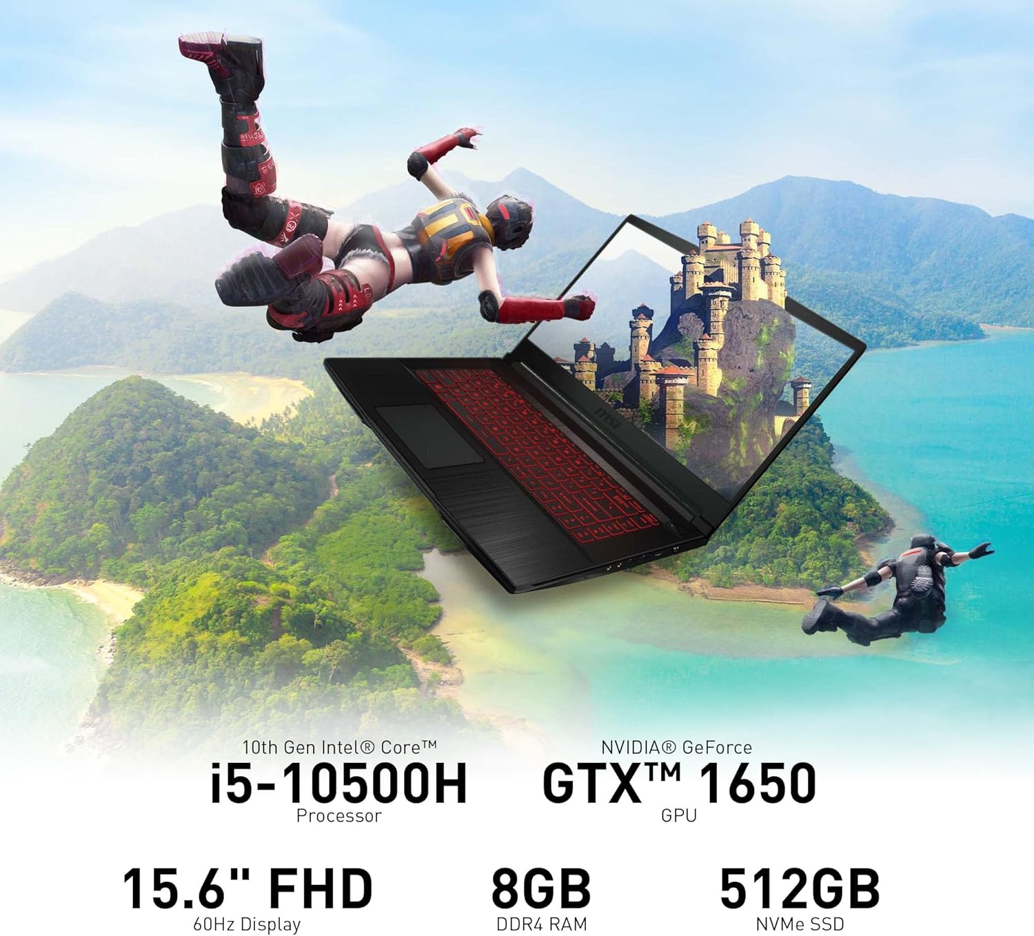 MSI GF63 15.6" Gaming Laptop Intel Core i5-10500H GTX1650 8GB 512GB NVMe SSD Win10 - Black (10SC-838)