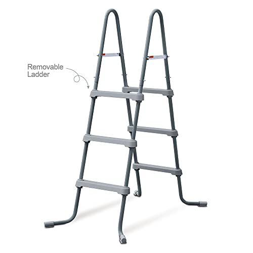 Funsicle 14' x 42" Oasis Designer Round Frame Above Ground Outdoor Swimming Pool Set with SkimmerPlus Filter Pump, Ladder, and Pool Cover, Gray