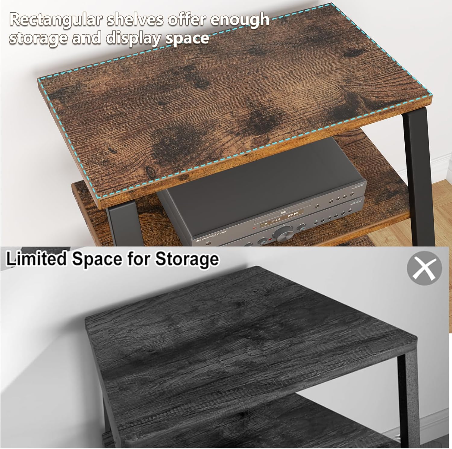 AV Media Stand with Outlets, Stereo Racks with LED Lights, Media Console, Record Player Stand, Media Audio Tower Cabinet, 30'', Rustic Brown