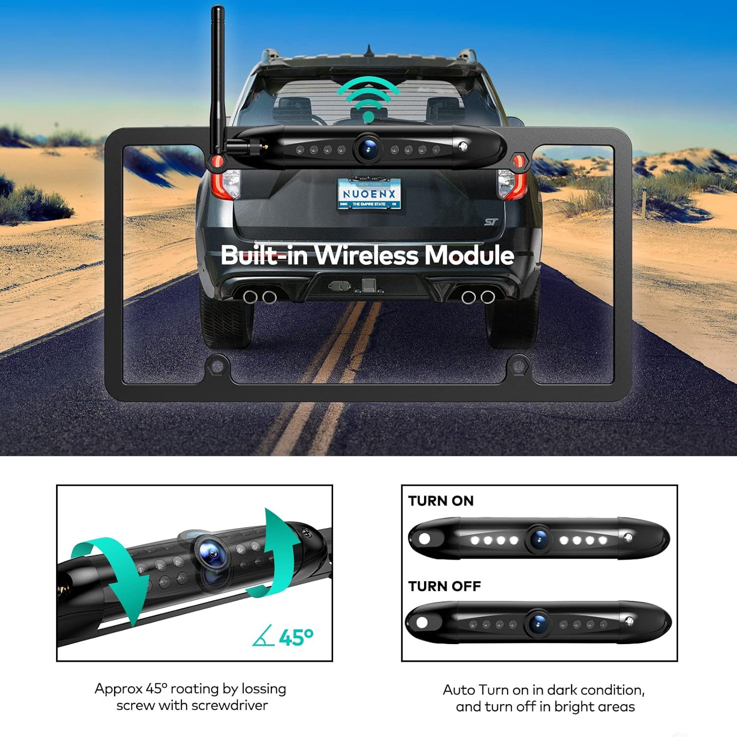 Nuoenx Wireless Backup Camera for RV, Split Screen 5 Inch HD Monitor W/ Wireless License Plate Backup Camera & Wireless Rear View Camera, IR Night Vision Waterproof Camera for RV, Trailer, 5th Wheel