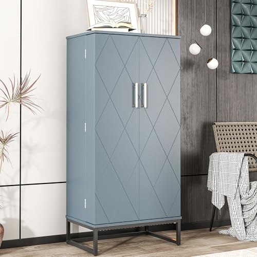 51” Pantry Cabinets, White Freestanding Kitchen Pantry Storage Cabinet with Adjustable Shelves, Buffet Cupboards Storage Cabinet for Home Office Use, White + Gold