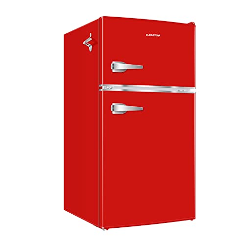 BANGSON Mini Fridge with Freezer, 3.2 Cu.Ft Small Refrigerator, 5 Settings Temperature Adjustable, Low Noise Refrigerator, 2 Door Mini Fridge for Apartment, Home, Office and Dorm, Silver
