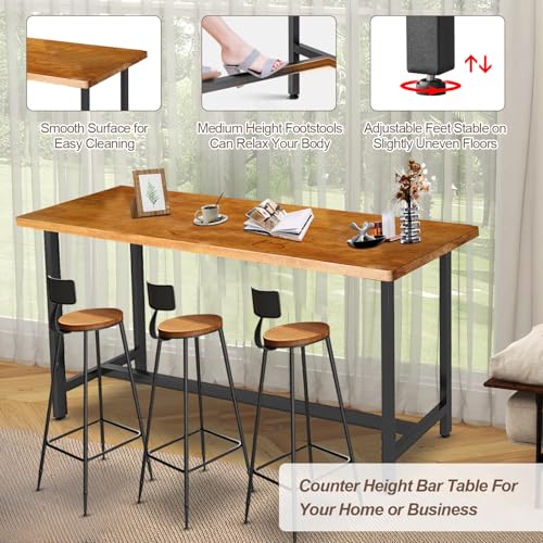Bar Table, Counter Height Bar Table,Rectangular High Top Kitchen& Dining Wooden Table Iron Table Legs,for Narrow Space, Bars,Fast Food Restaurants, Coffee Shops Easy to Assemble (B-47.2in)
