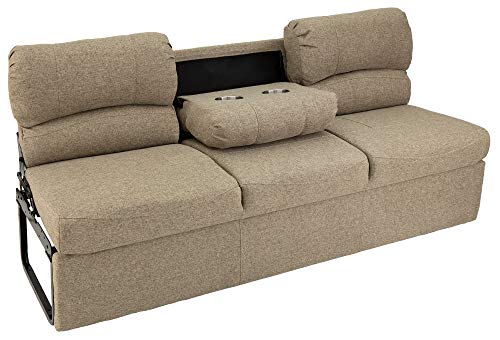 RecPro 62" RV Jackknife Sleeper Sofa with Drop-Down Console | Cloth Fabric | 2 Colors to Choose from | Furniture for RV and Camper (Oatmeal Cloth)