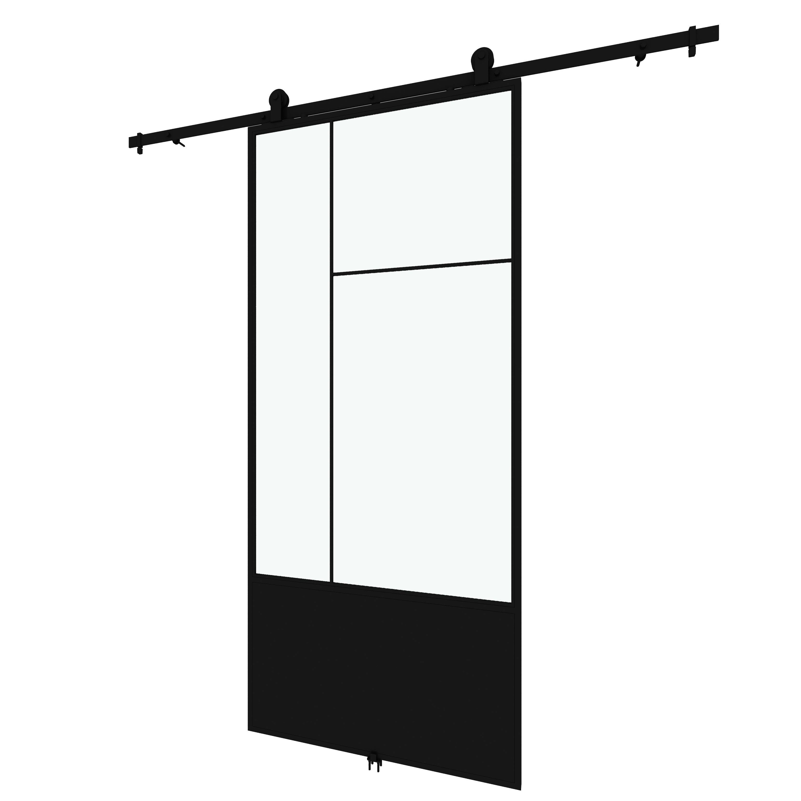 Colonial Elegance Cicero 37 in. x 84 in. 3/4 Lite Clear Glass Black Metal Finish Sliding Barn Door with Hardware Kit