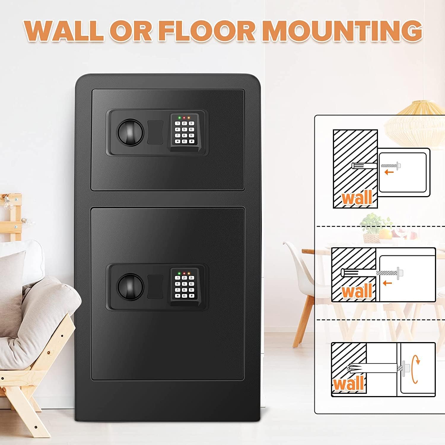5.0 Cuft Extra Large Fireproof Safe Box with [𝑫𝒐𝒖𝒃𝒍𝒆 𝑫𝒐𝒐𝒓], Heavy Duty Digital Home Security Safe with Hidden Lock Box, Anti-Theft Fire Proof Home Safe for Money, Valuable, Document