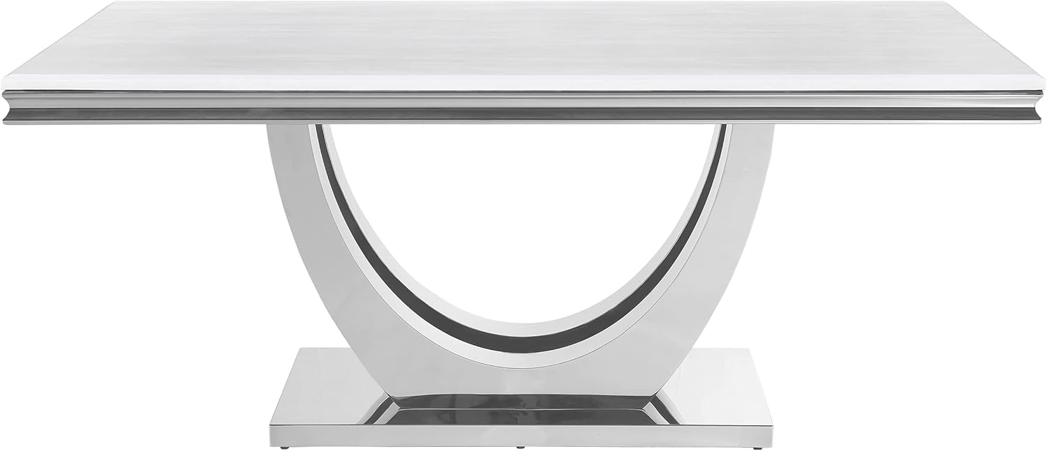 Coaster Home Furnishings Kerwin Rectangle Faux Marble Top Dining Table White and Chrome