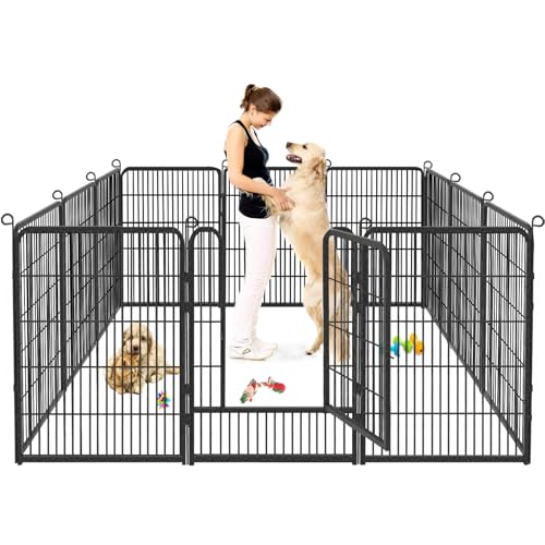 Dog Playpen, 32inch 10 Panels Outdoor Dog Fence Indoor Dog Pen Anti-Rust Pet Puppy Pen Dog Exercise Pen with Lock for Medium Small Dogs, Portable Pet Fence for Yard RV Camping