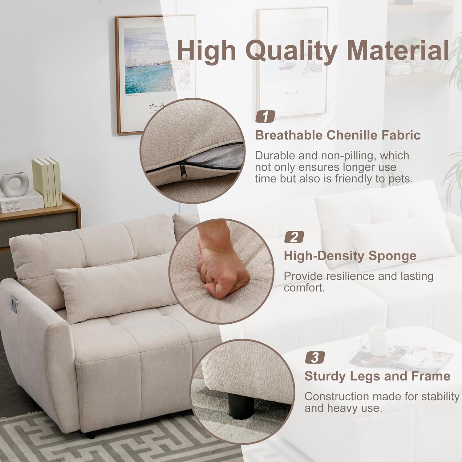 Living Room Furniture Sets, Oversized 114" Convertible Sectional Sofa,5-Seat L-Shaped Couch with Movable Ottoman and USB,Extra Comfy Upholstered Cloud for Large Space Apartment Office, Beige