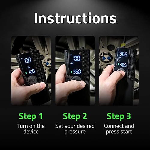 Airmoto Tire Inflator Portable Air Compressor - 2pack - Air Pump for Car Tires with Tire Pressure Gauge (120 PSI) - One Click Smart Pump Tire Inflator for Car, Motorcycle, Bicycle and More
