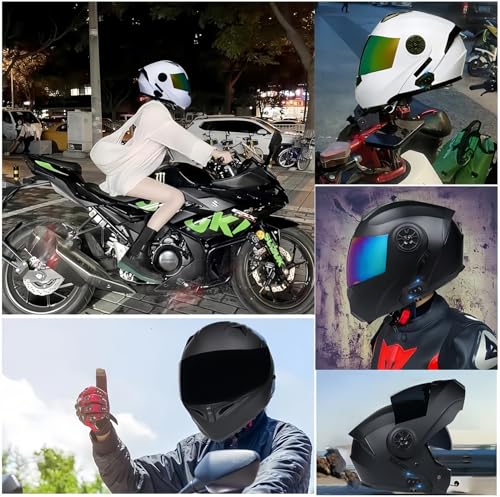 Bluetooth Modular Motorcycle Helmet,Motorcycle Helmet DOT/ECE Approved Full Face Flip Up Anti-Fog Double Visor Helmet Built-in Dual Speaker with Microphone for Adults Men Women