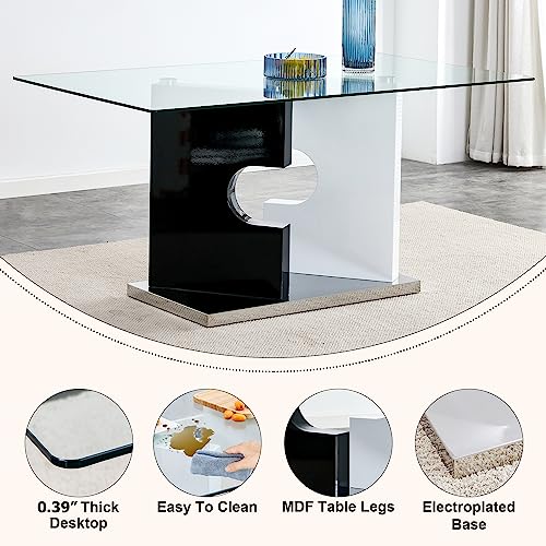 Glass Dining Table Set for 4,5 Piece Dining Table Set, Tempered Glass Table Top and Modern Design MDF Base with 4 PU Leather Ergonomic Dining Chairs