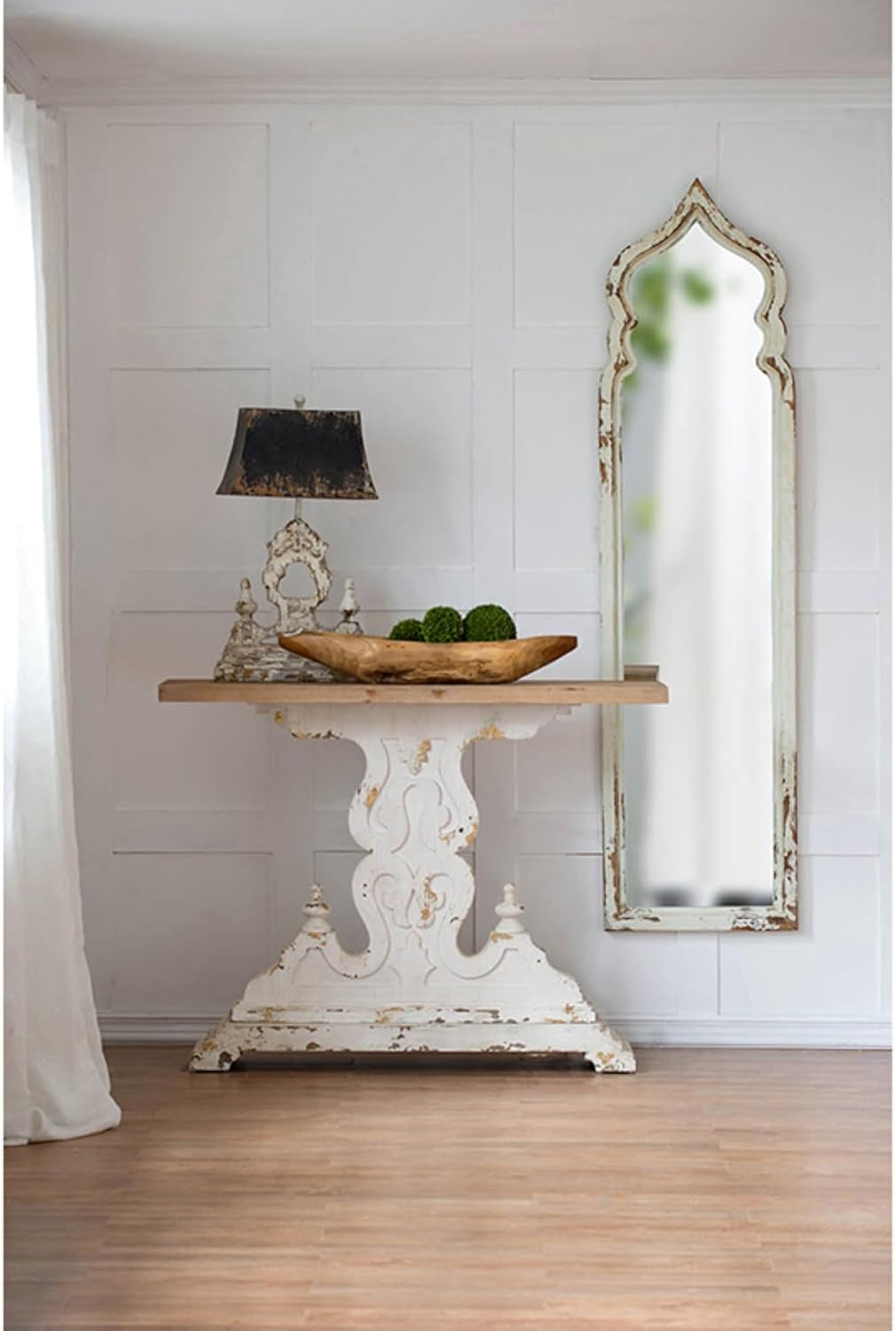 CC Home Furnishings Vintage Weathered White Full Length Floor Mirror - 6'