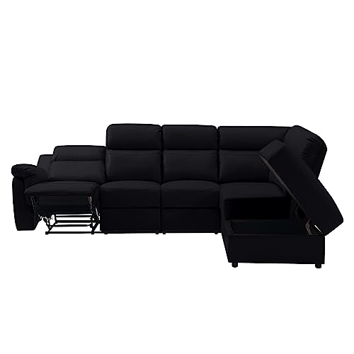 Sectional, L-Shaped Sofa,Oversized Modern PU Leather Manual Reclining Home Theater Seating with Console Storage and Cup Holders,Furniture Living Room Sets, Beige-B